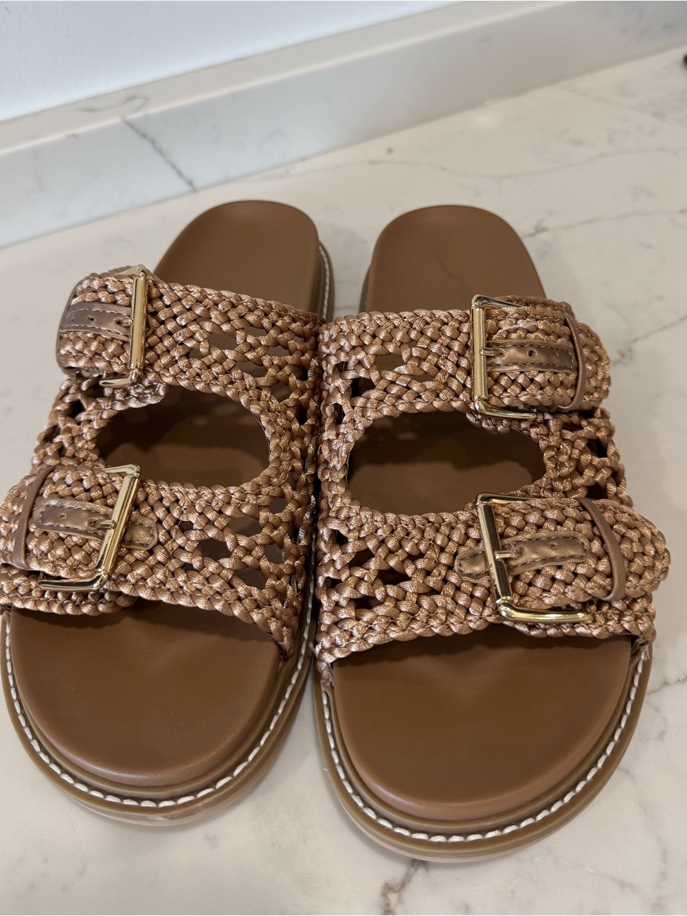Universal Thread Braided Double-Buckle Slides - Brown with Gold Buckles - Picture 3 of 3